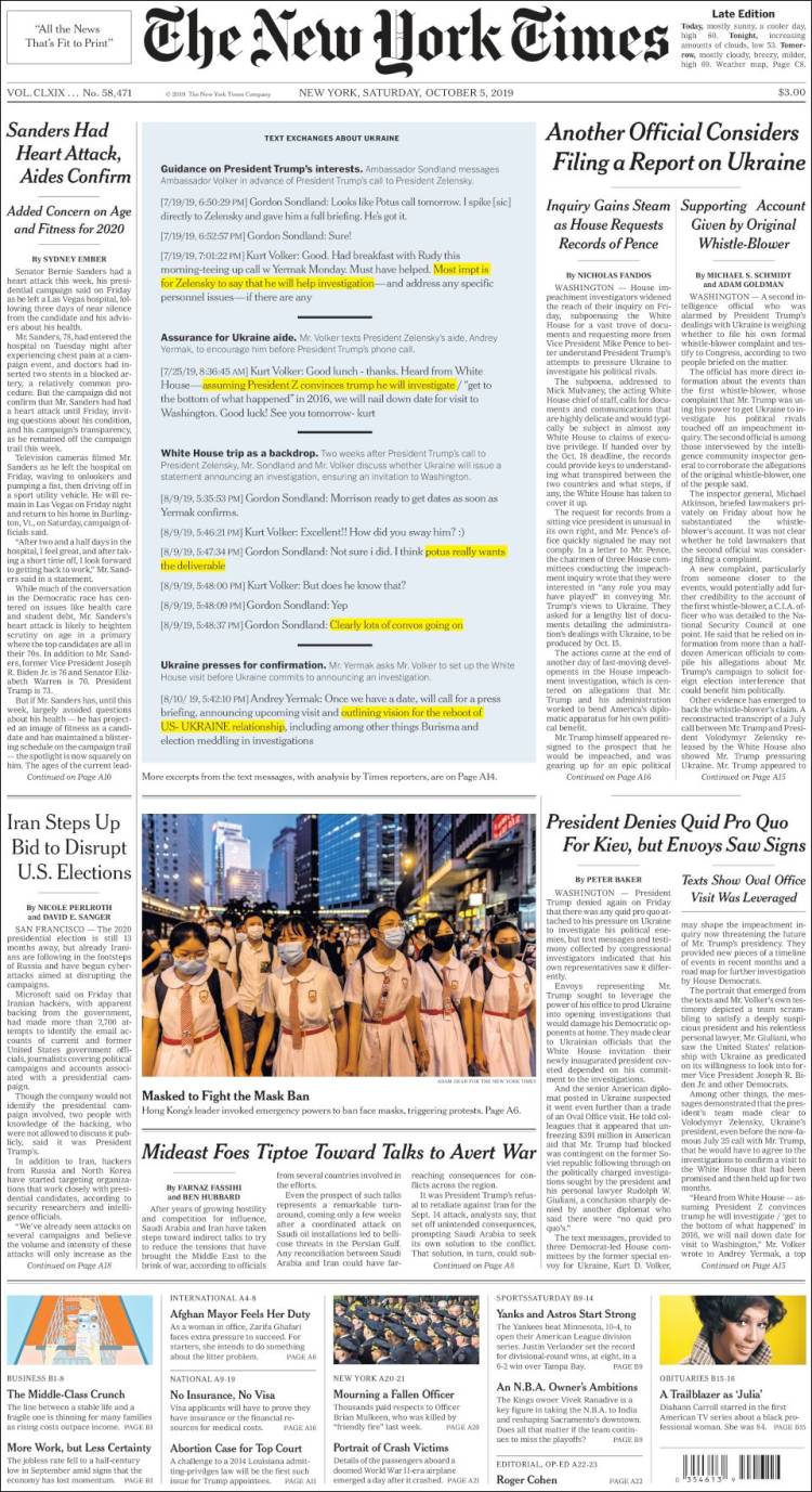 Portada de New York Times (USA)