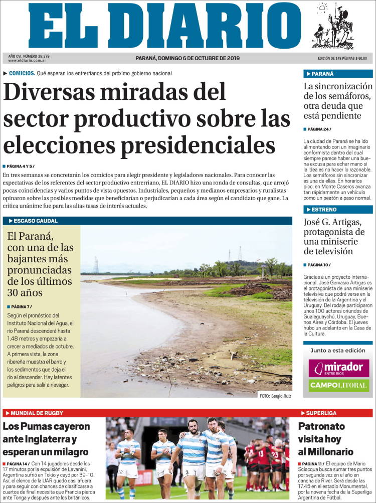Portada de El Diario de Paraná (Argentina)