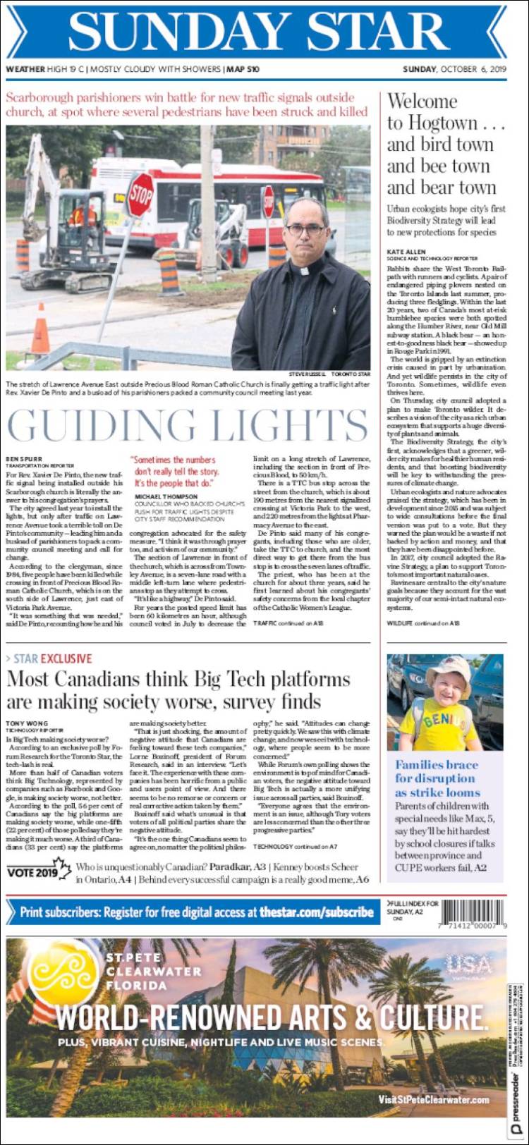 Portada de The Toronto Star (Canada)