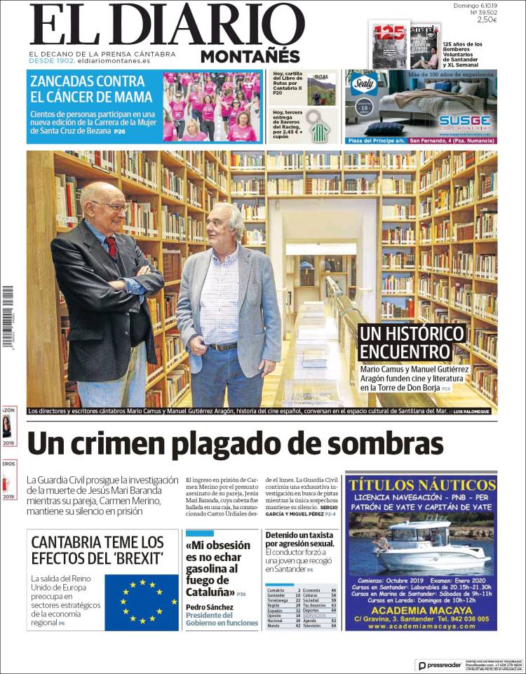 Portada de El Diario Montañés (España)