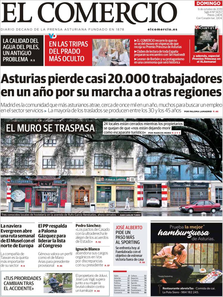 Portada de El Comercio - Gijón (España)