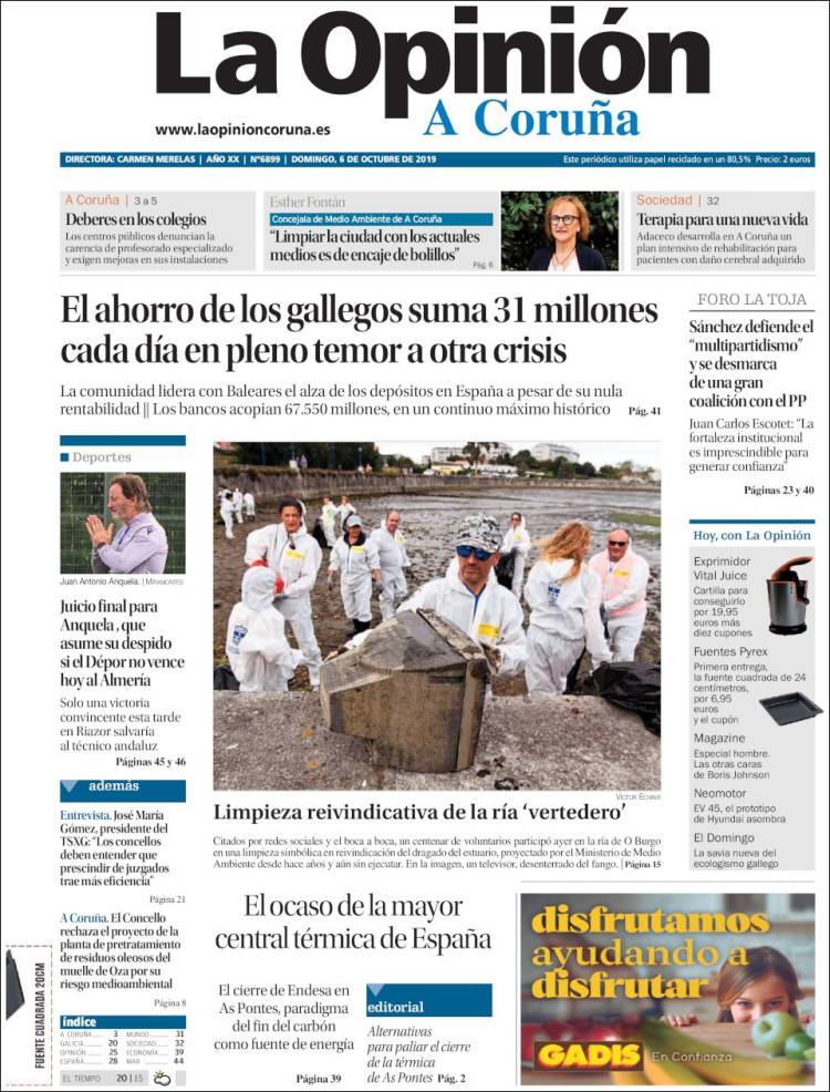 Portada de La Opinión de A Coruña (España)