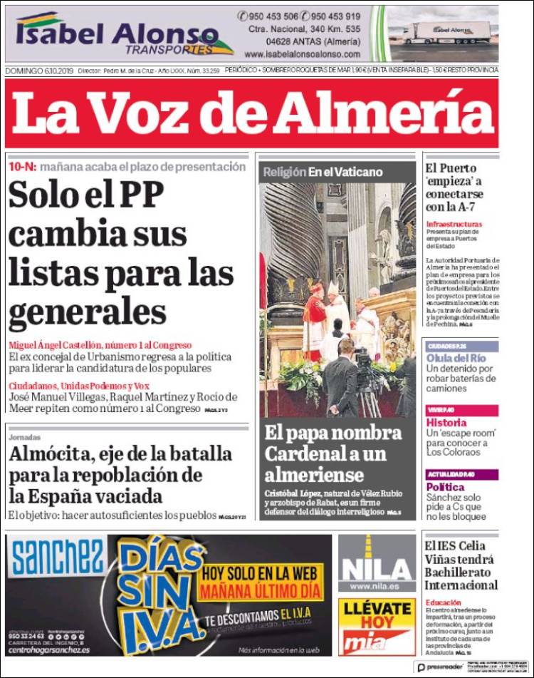 Portada de La Voz de Almería (España)