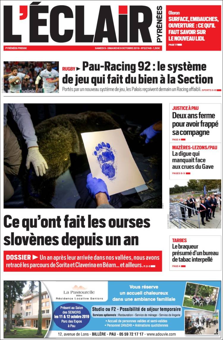 Portada de L'Eclair des Pyrénées (France)