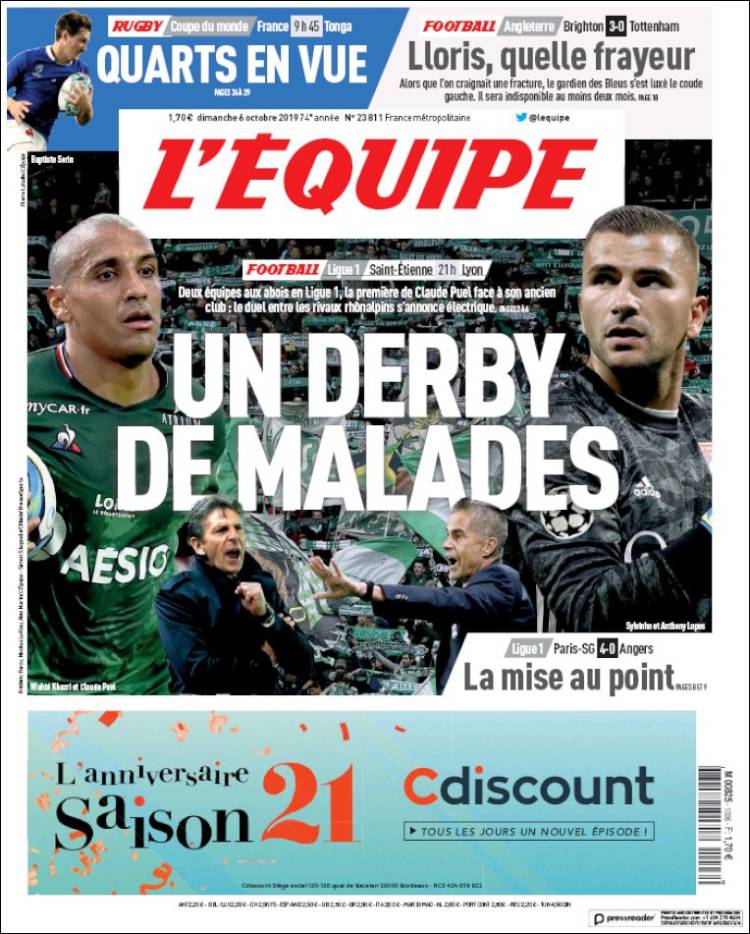 Portada de L'Equipe (Francia)