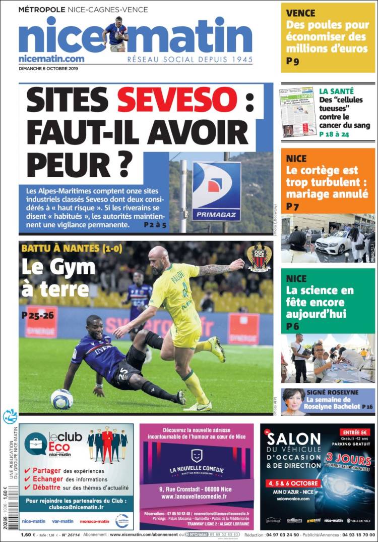 Portada de Nice-Matin (Francia)