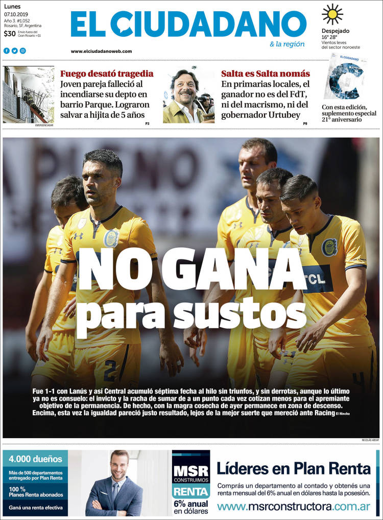 Portada de Diario El Ciudadano (Argentina)