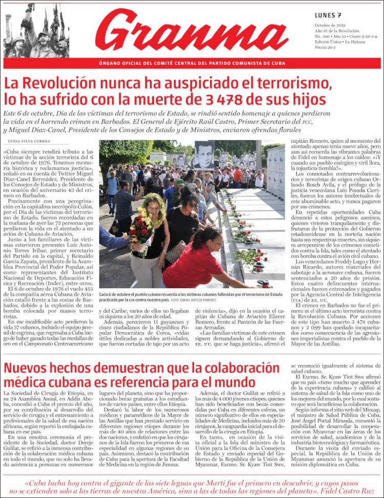 Portada de Granma (Cuba)