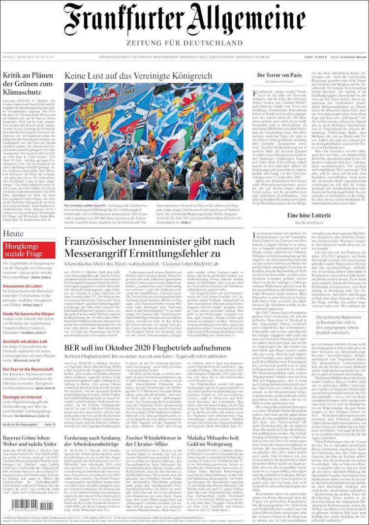 Portada de Frankfurter Allgemeine (Alemania)