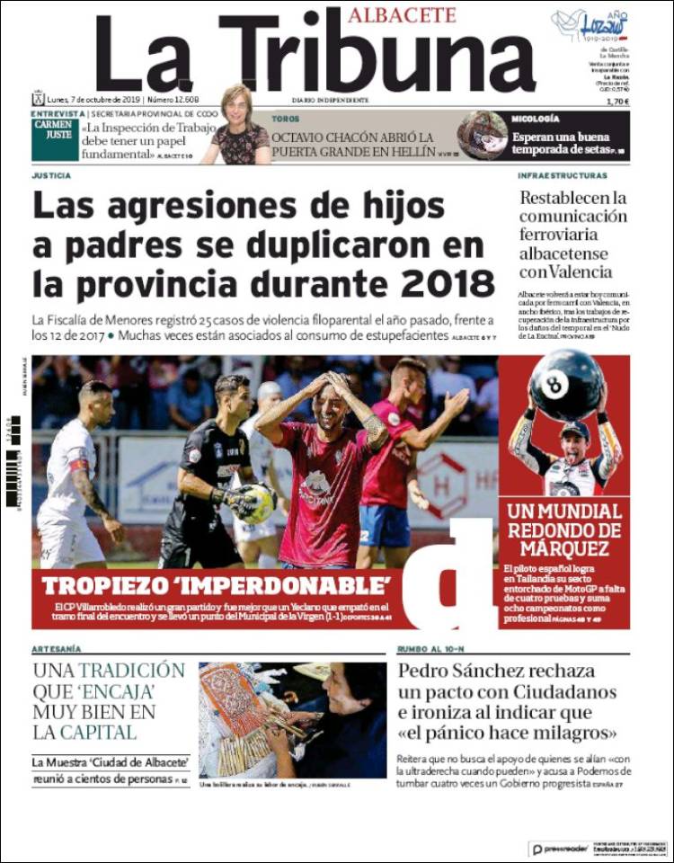 Portada de La Tribuna de Albacete (España)