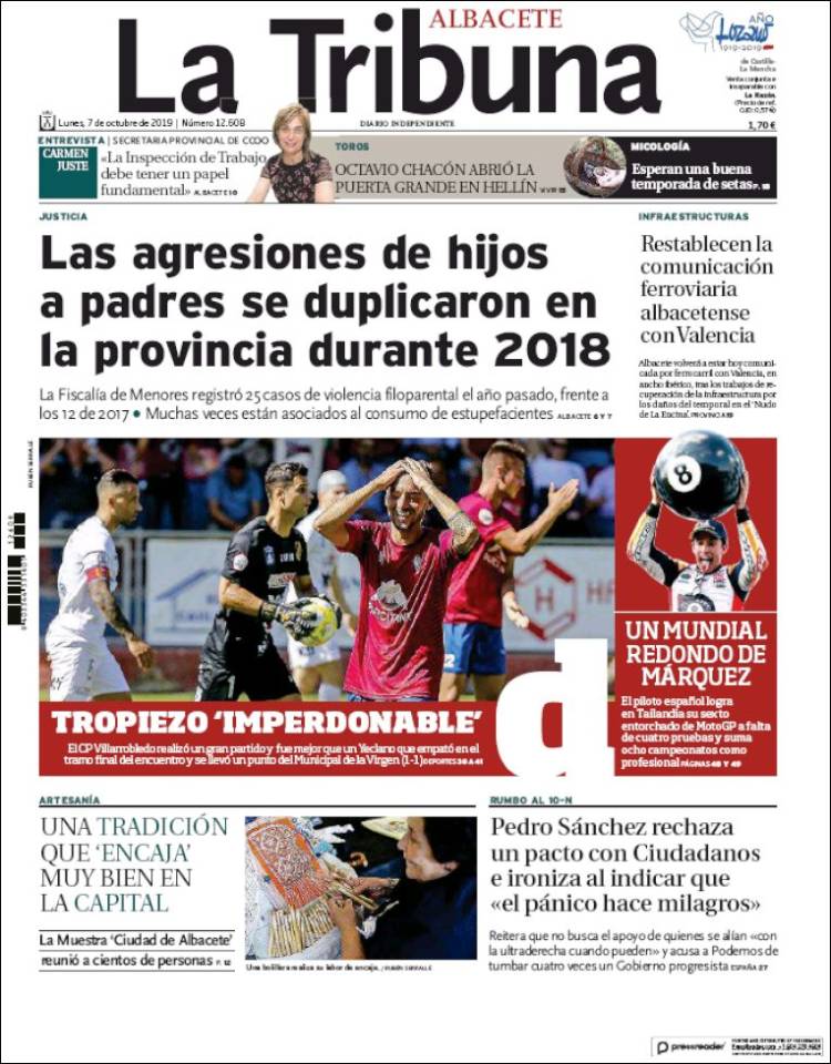 Portada de La Tribuna de Albacete (España)