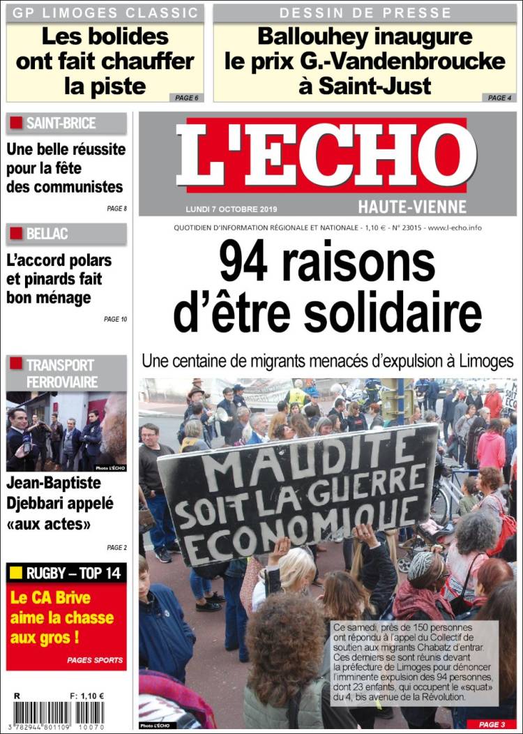 Portada de L'Echo de la Haute-Vienne (Francia)