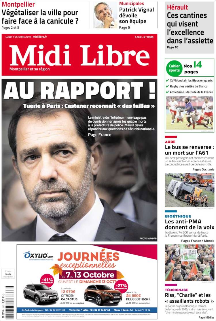 Portada de Midi Libre (Francia)