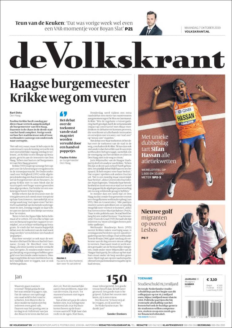 Portada de De Volkskrant (Pa&iacute;ses Bajos)