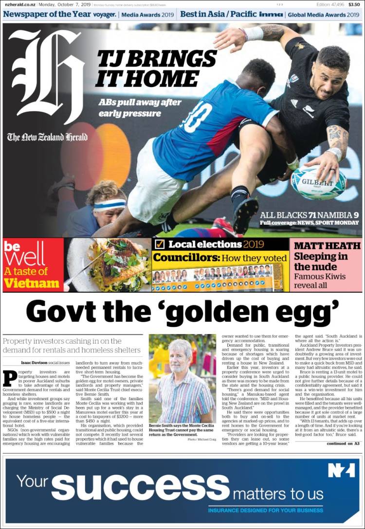 Portada de The New Zealand Herald (Nueva Zelanda)