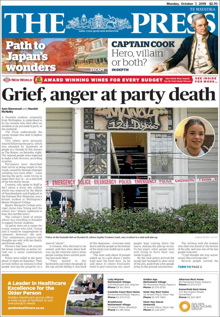 Portada de The Press (Nueva Zelanda)