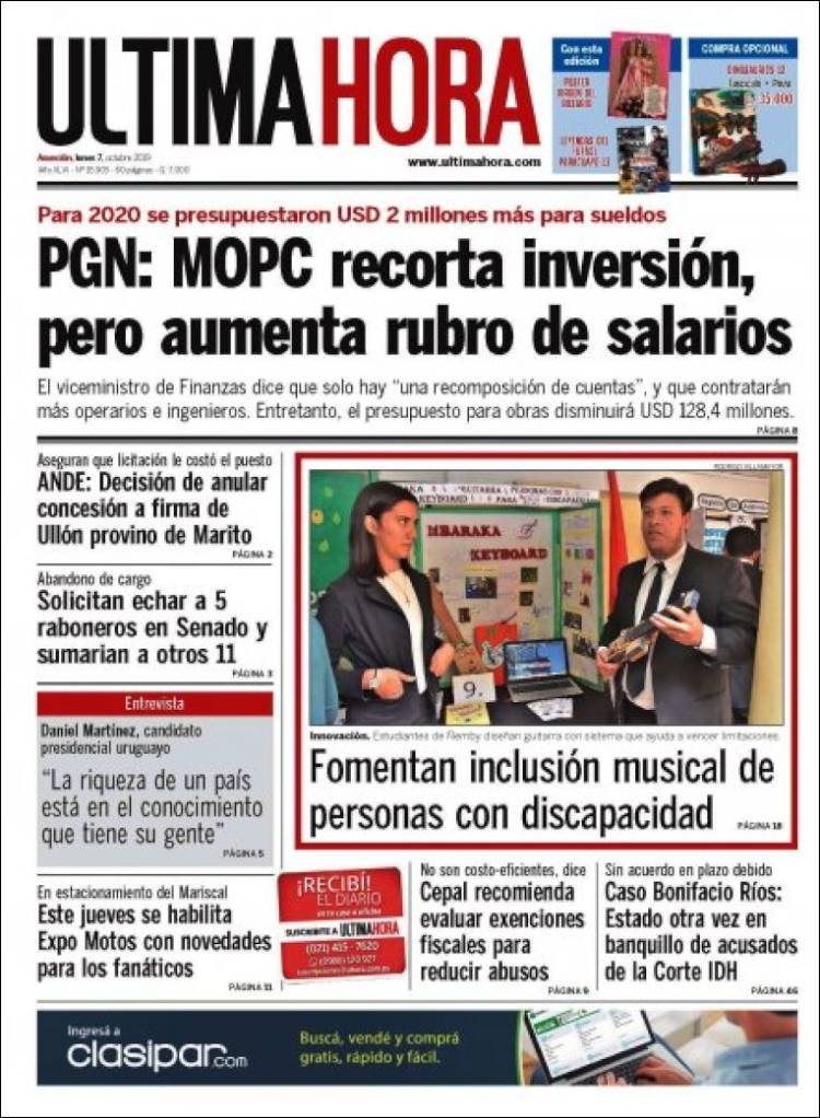 Portada de Última Hora (Paraguay)