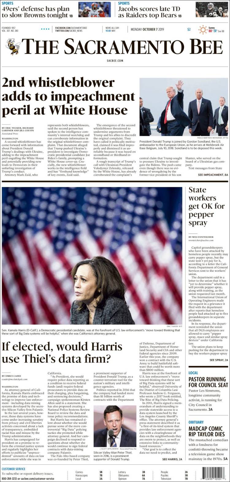 Portada de The Sacramento Bee (USA)