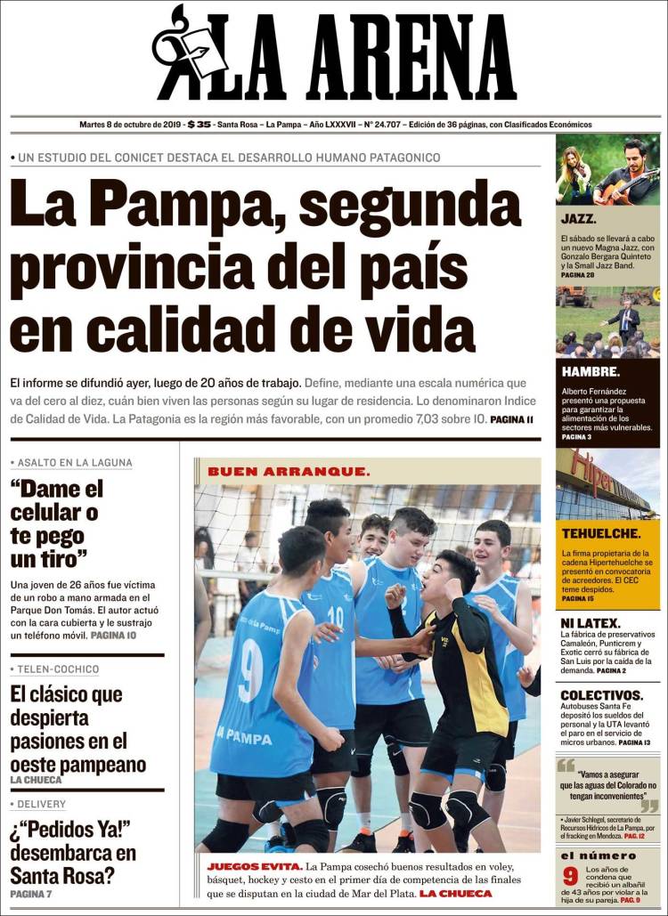 Portada de Diario La Arena (Argentina)