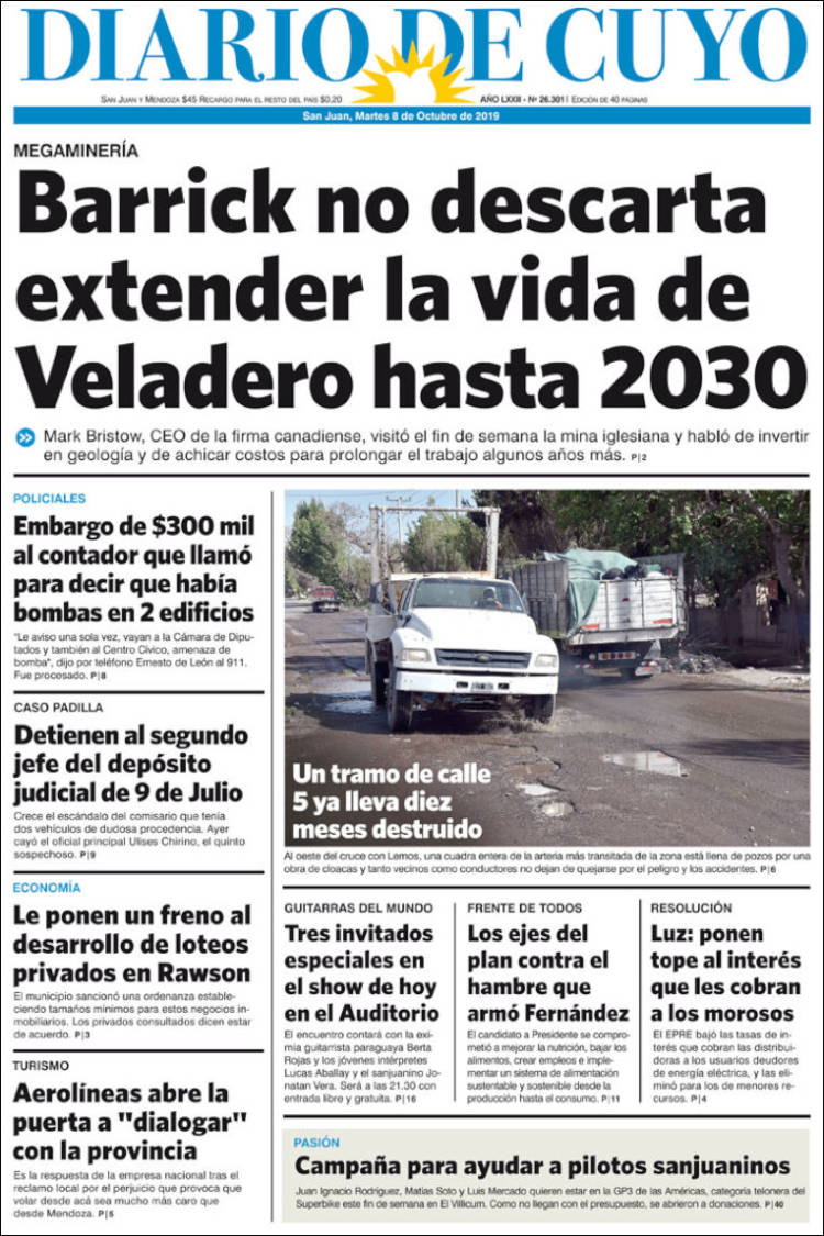 Portada de Diario de Cuyo (Argentina)
