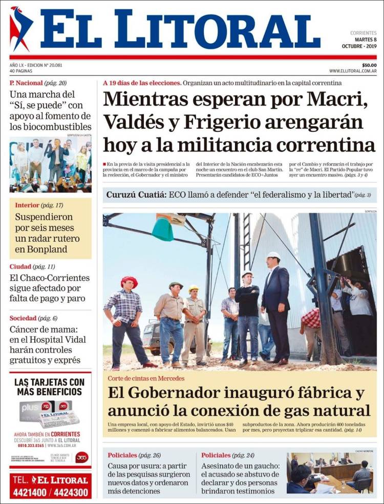 Portada de El Litoral Corrientes (Argentina)