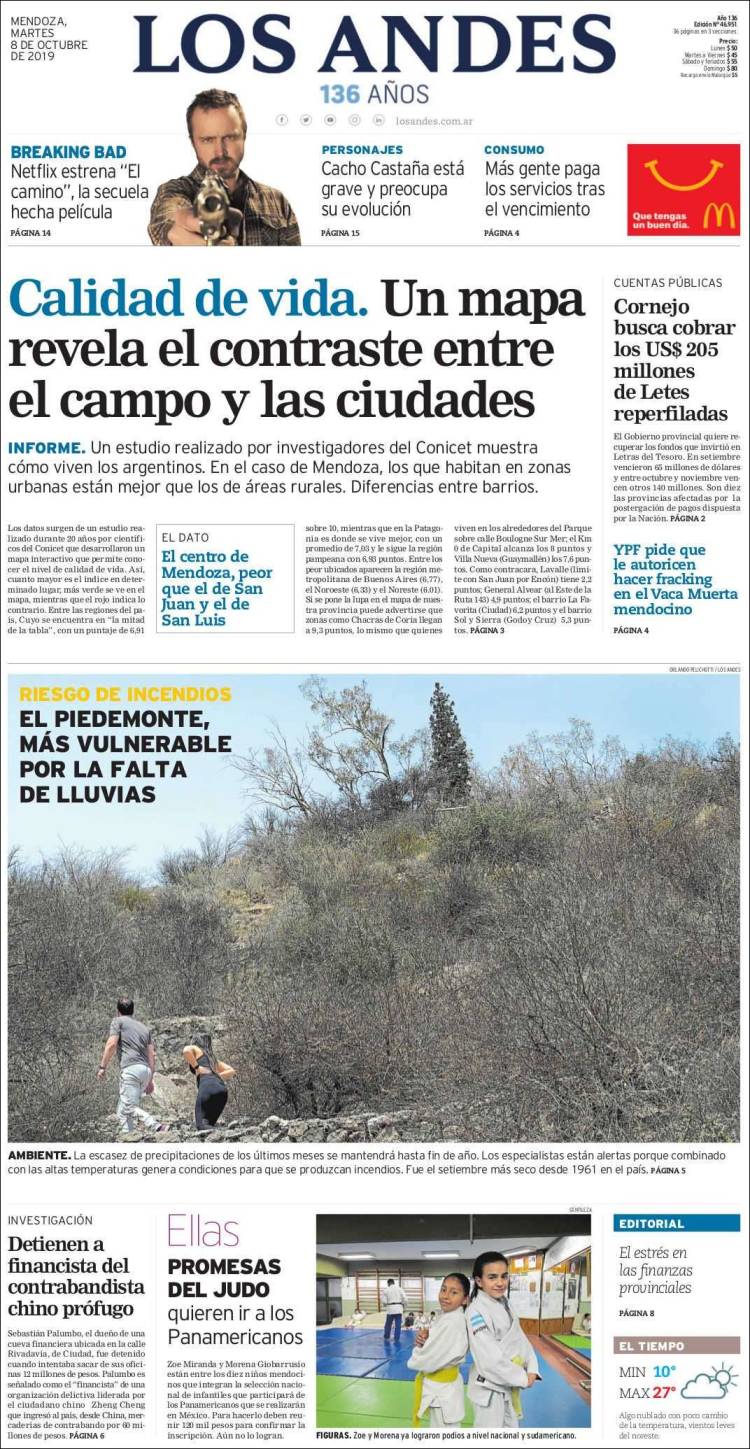 Portada de Los Andes - Mendoza (Argentina)