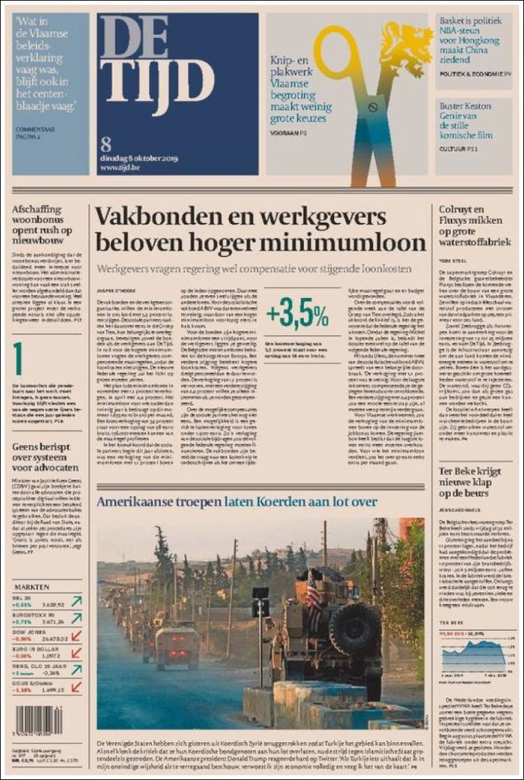 Portada de De Tijd (B&eacute;lgica)