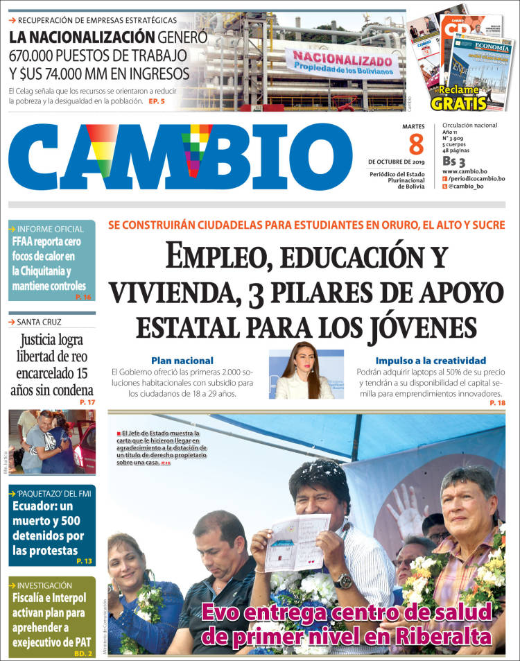 Portada de Cambio (Bolivia)