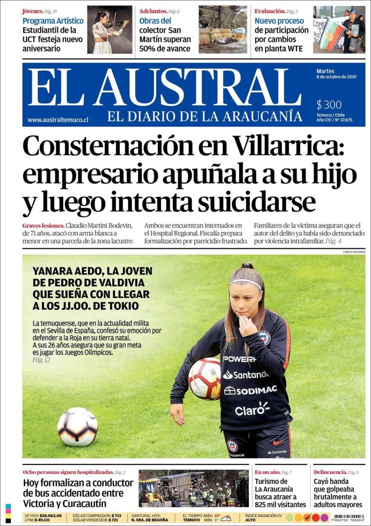 Portada de El Austral de Temuco (Chile)