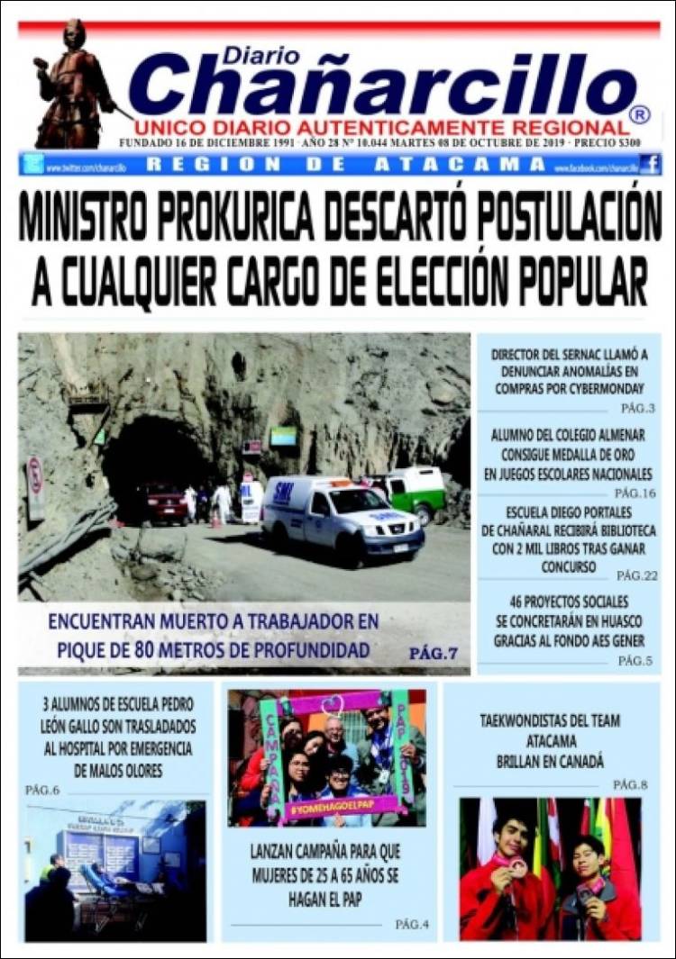 Portada de Diario Chañarcillo (Chile)
