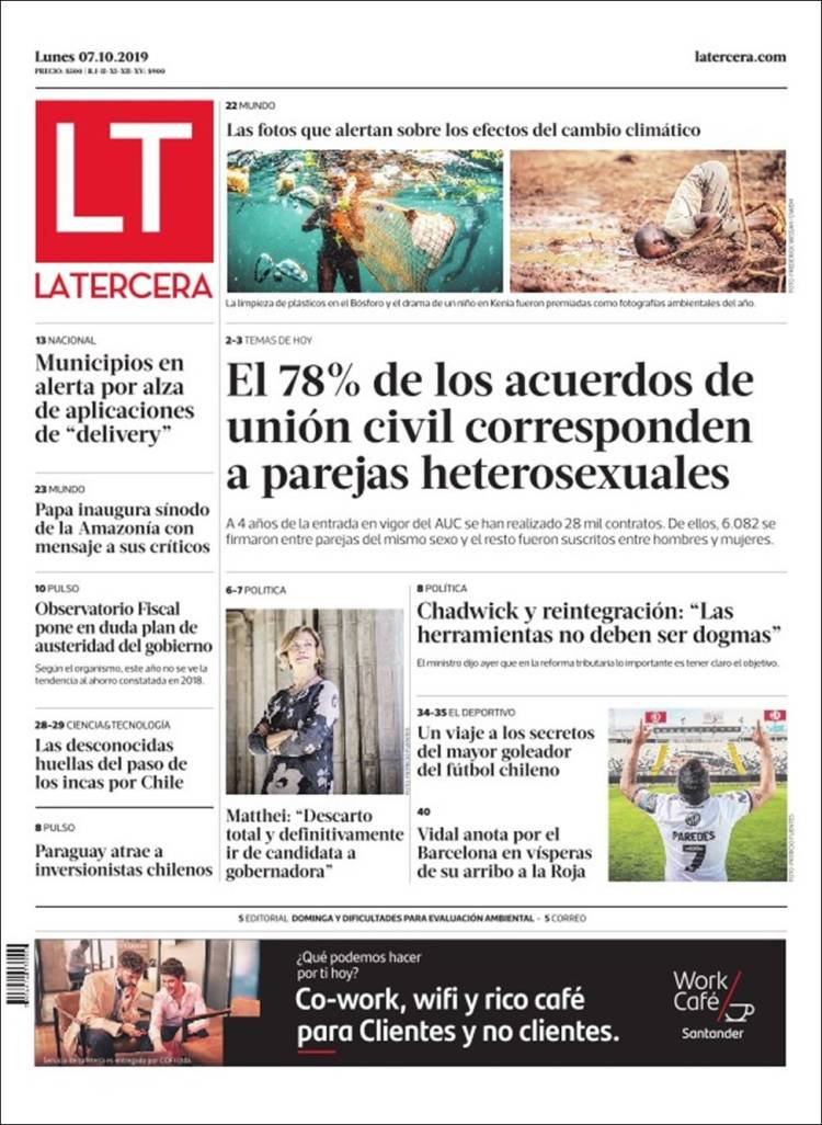 Portada de La Tercera (Chile)