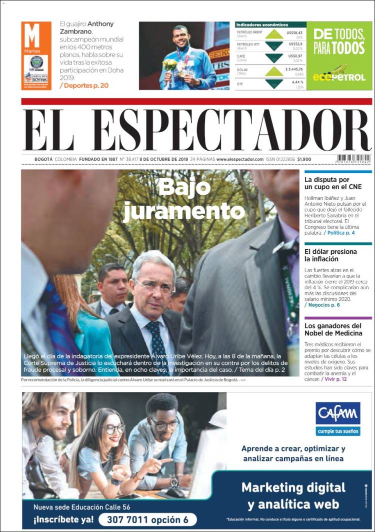 Portada de El Espectador (Colombia)