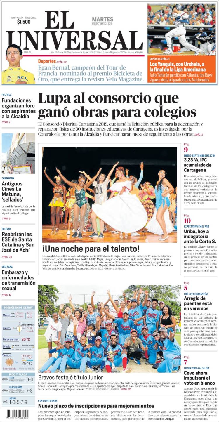 Portada de El Universal (Colombia)