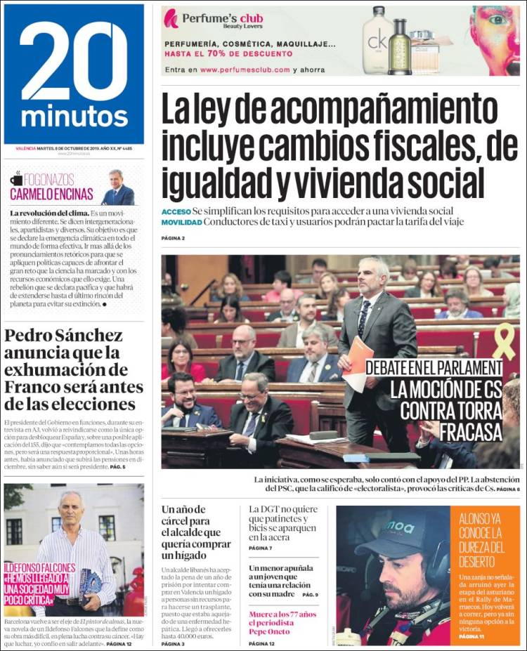 Portada de 20 Minutos - Valencia (Espa&ntilde;a)