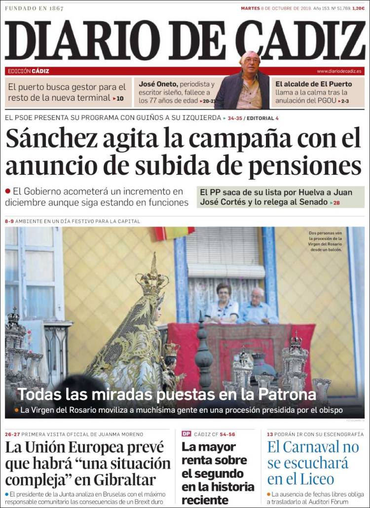 Portada de Diario de Cádiz (España)