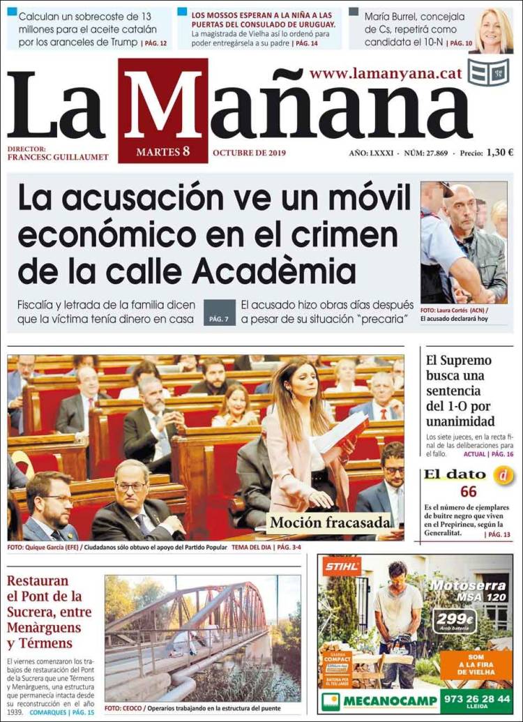 Portada de La Mañana - Diari de Ponent (Espa&ntilde;a)