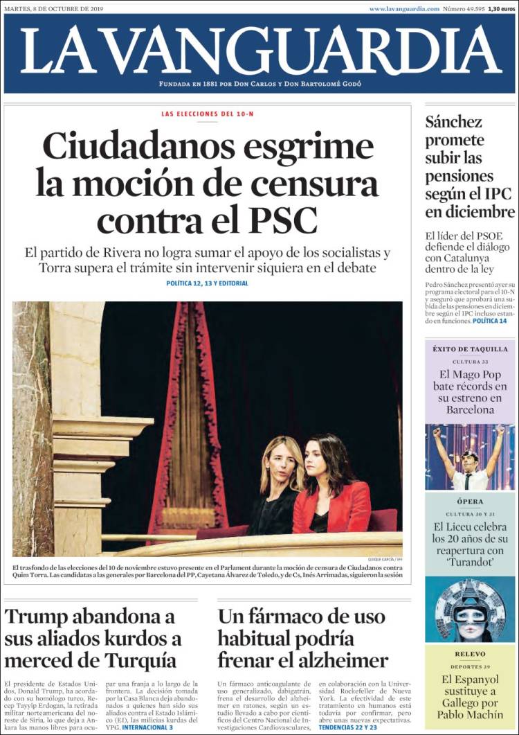 Portada de La Vanguardia (Espa&ntilde;a)