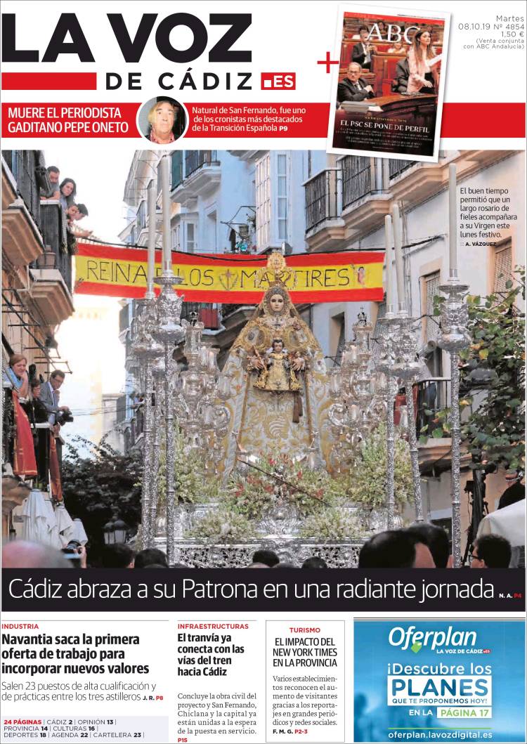 Portada de La Voz de Cádiz (España)