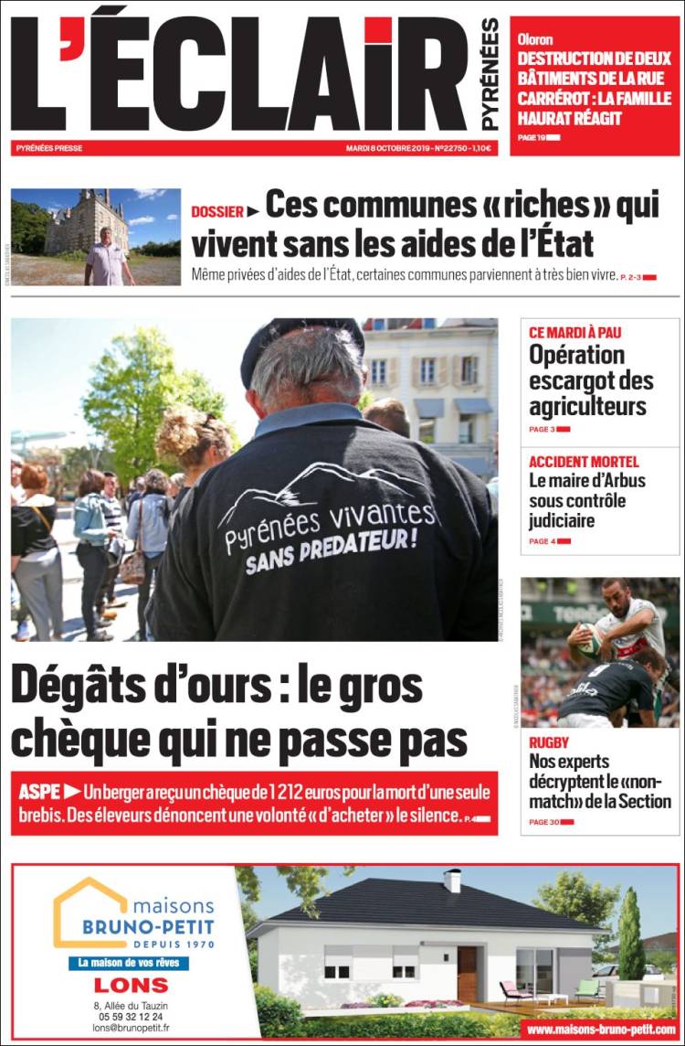 Portada de L'Eclair des Pyrénées (Francia)