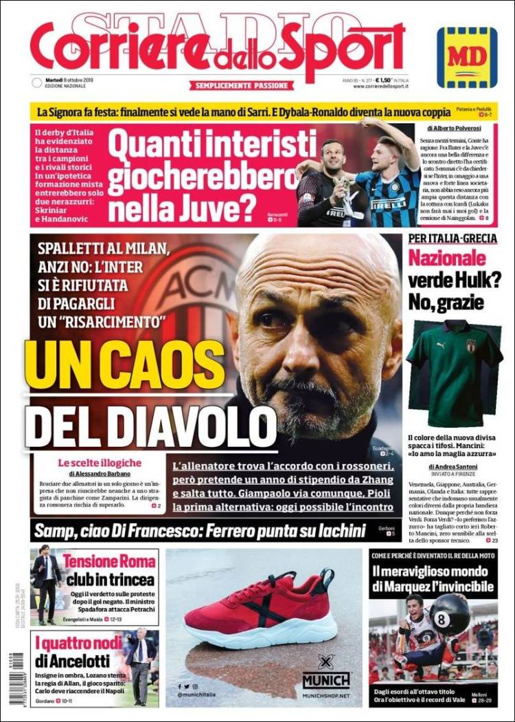 Portada de Corriere dello Sport (Italia)
