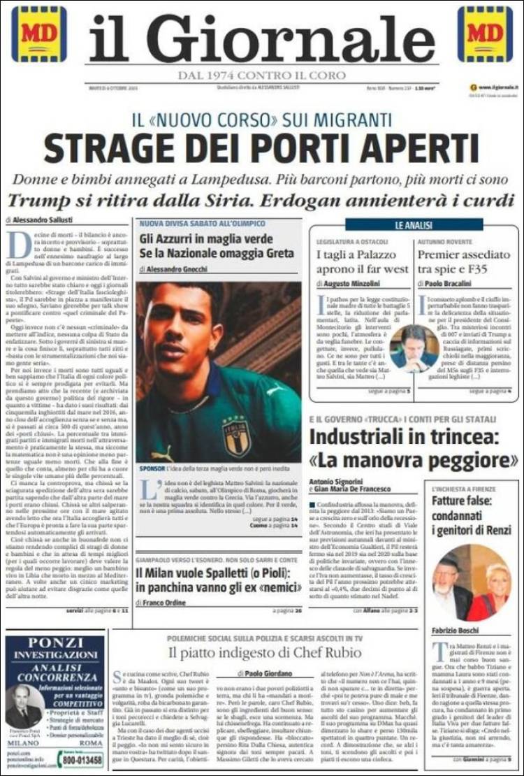 Portada de il Giornale (Italia)