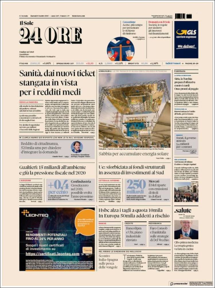 Portada de Il Sole 24 ORE (Italia)