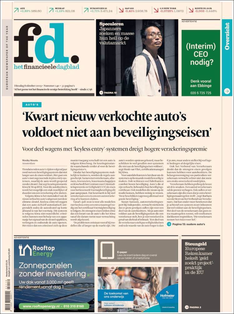 Portada de Het Financieele Dagblad (Pa&iacute;ses Bajos)