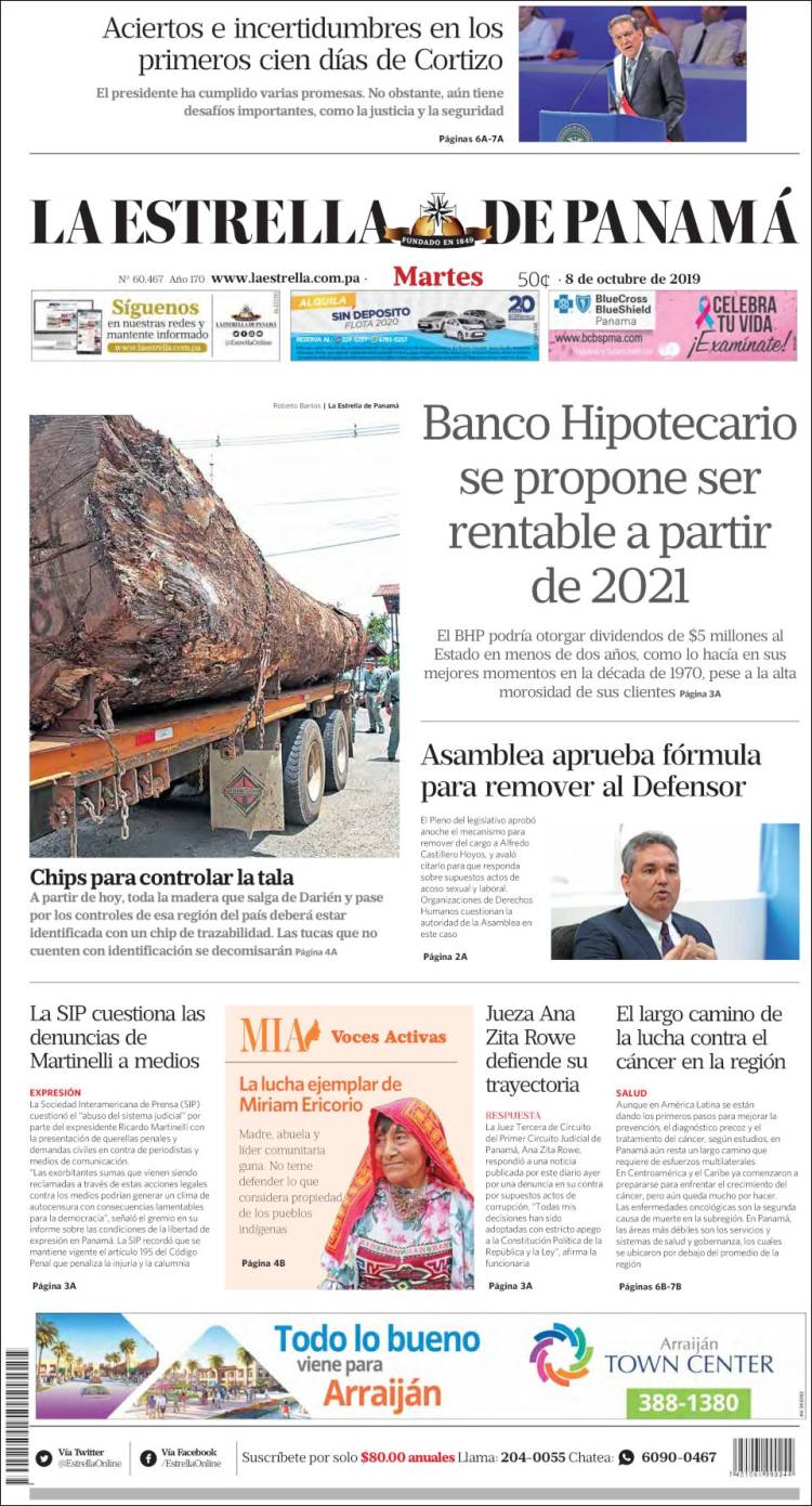 Portada de La Estrella de Panamá (Panam&aacute;)