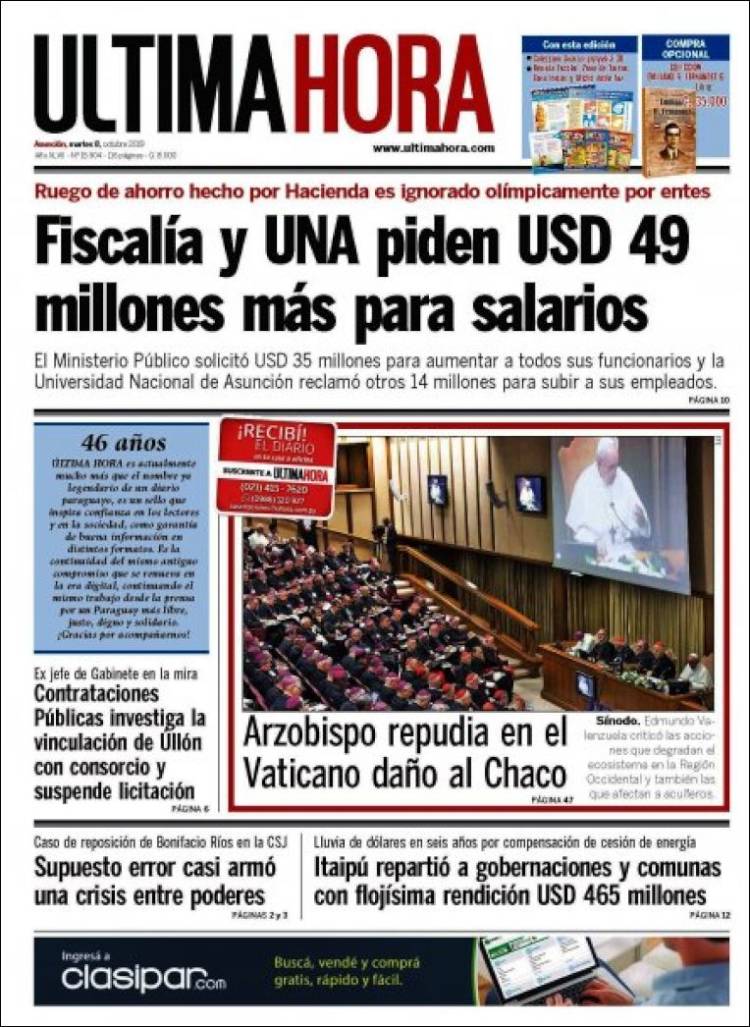 Portada de Última Hora (Paraguay)