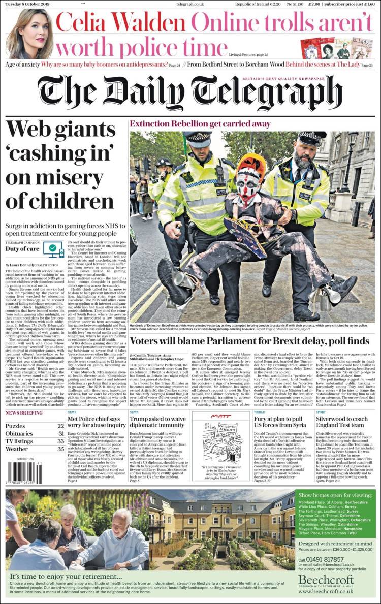 Portada de Daily Telegraph (Reino Unido)