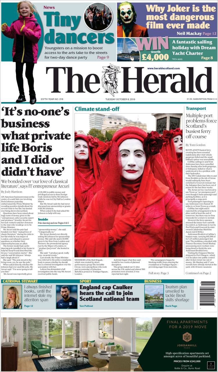 Portada de The Herald (Reino Unido)