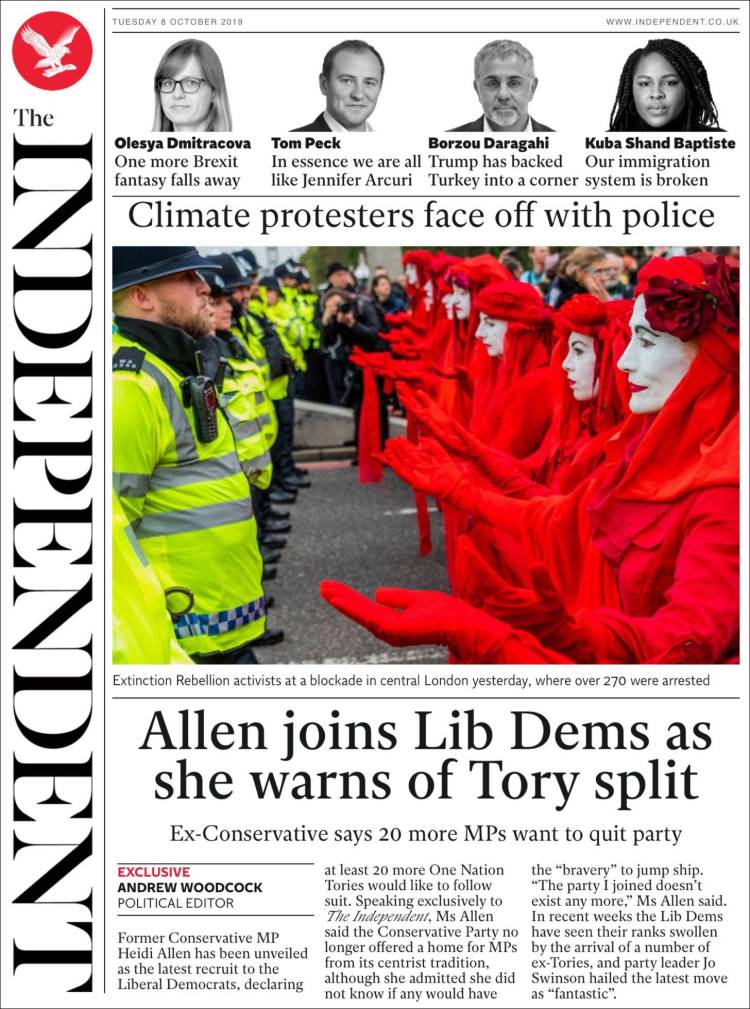 Portada de The Independent (Reino Unido)