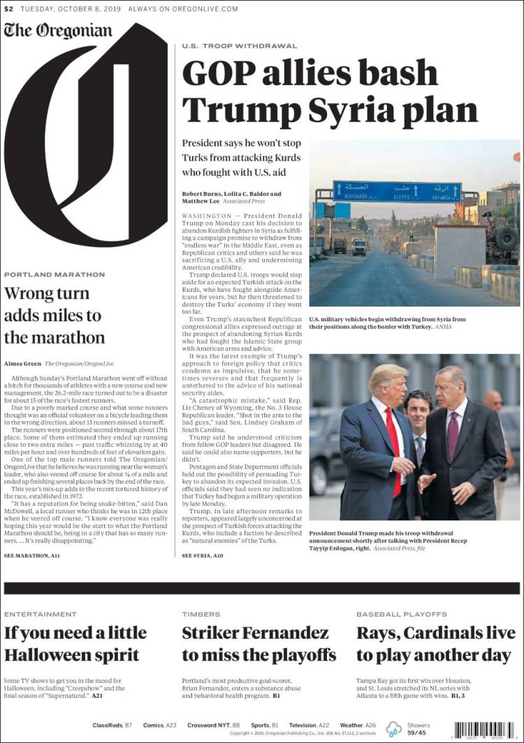 Portada de The Oregonian (USA)