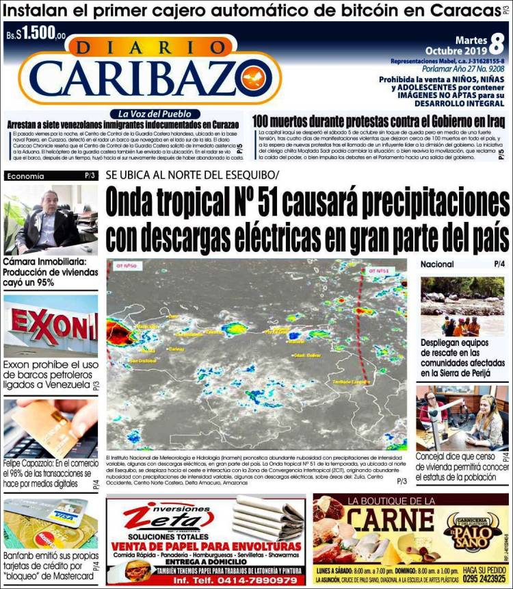 Portada de Diario Caribazo (Venezuela)